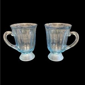 Vintage Fostoria "Captiva" blue glass handled mugs set of 2